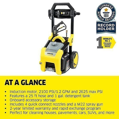 Karcher 2,100 PSI 1.2 GPM Electric Cold Water K2100PS Pressure Washer with Turbo, 15 Degree, 40 Degree and Soap Nozzles