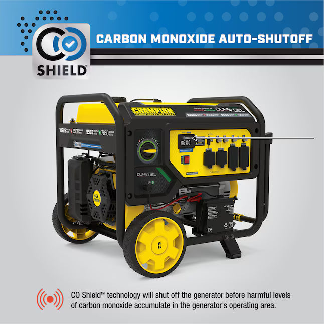 Champion Power Equipment CO Shield Electric Start Dual Fuel Portable Generator 10625 Starting Watts 8500 Running Watts Gas Propane