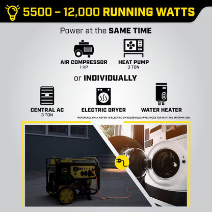 Champion Power Equipment CO Shield Electric Start Dual Fuel Portable Generator 10625 Starting Watts 8500 Running Watts Gas Propane