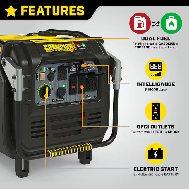 Champion Power Equipment CO Shield Electric Start Quiet Technology Dual Fuel Inverter Generator 8500 Starting Watts 7000 Running Watts Gas Propane Portable Generator