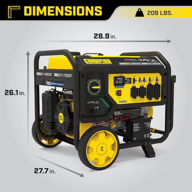 Champion Power Equipment CO Shield Electric Start Dual Fuel Portable Generator 10625 Starting Watts 8500 Running Watts Gas Propane