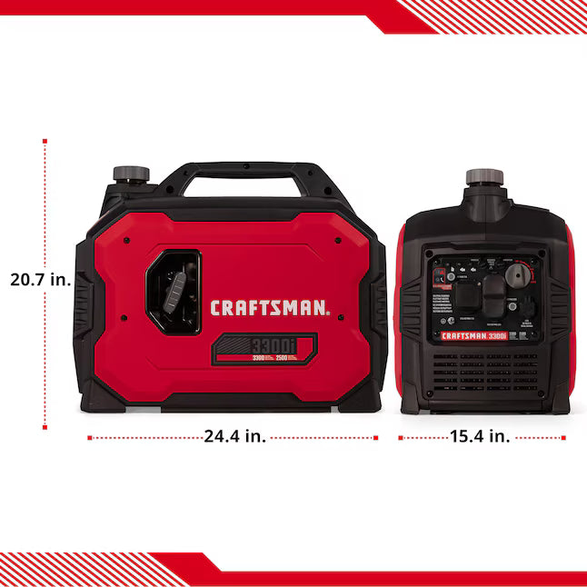 CRAFTSMAN 3300i Portable Inverter Generator 3300 Starting Watts 2500 Running Watts Gasoline Quiet Portable Generator CO Detection