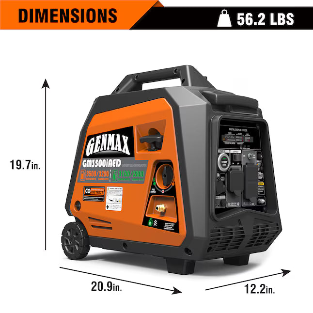 GENMAX GM3500iAED Dual Fuel Inverter Generator 3500 Starting Watts 3200 Running Watts Remote Electric Start Gas Propane