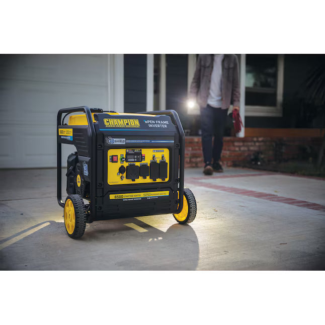 Champion Power Equipment CO Shield RV Ready Quiet Technology Open Frame Inverter Generator 6500 Starting Watts 5250 Running Watts Gasoline Portable Generator