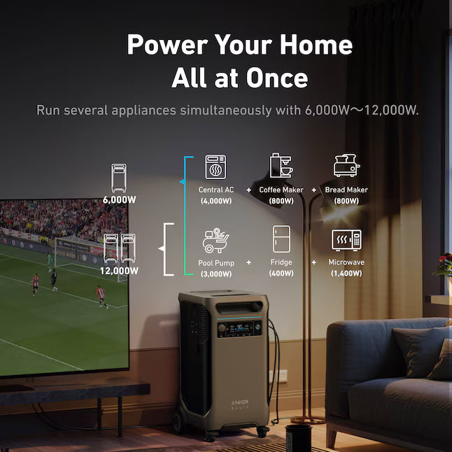 Anker SOLIX F3800 Portable Power Station 6000W 3840Wh with 2x 400W Solar Panels 120V/240V LiFePO4 Battery Backup