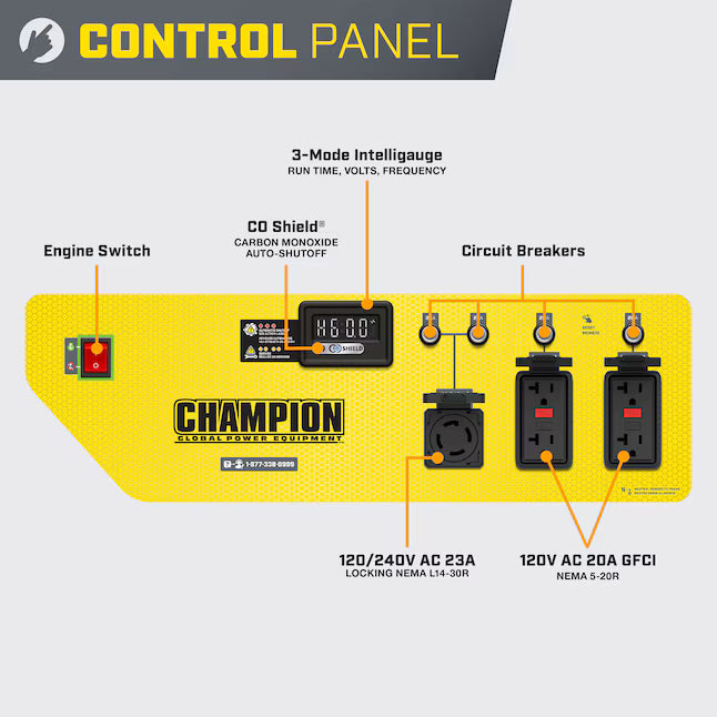 Champion Power Equipment CO Shield Portable Generator 6875 Starting Watts 5500 Running Watts Gasoline Portable Generator