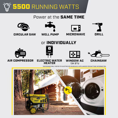 Champion Power Equipment CO Shield Portable Generator 6875 Starting Watts 5500 Running Watts Gasoline Portable Generator
