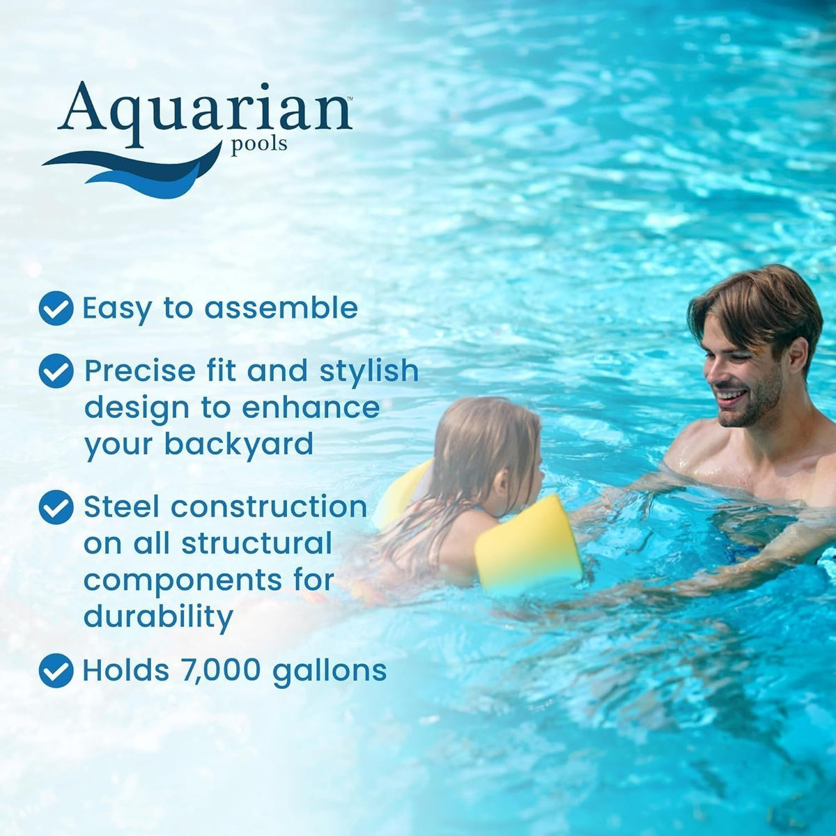 Aquarian 21ft x 52in Round Steel-Frame Above Ground Swimming Pool – Phoenix Series, DIY Outdoor Backyard Pool