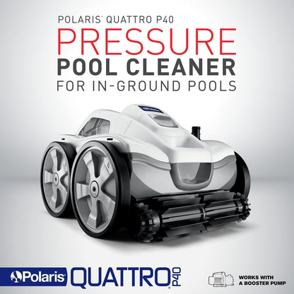 Polaris Quattro P40 Pressure Side Pool Cleaner for All In-Ground Pool Surfaces, Large-Capacity Dual Filtration Canister, 31′ Hose & Transparent Lid to View Debris