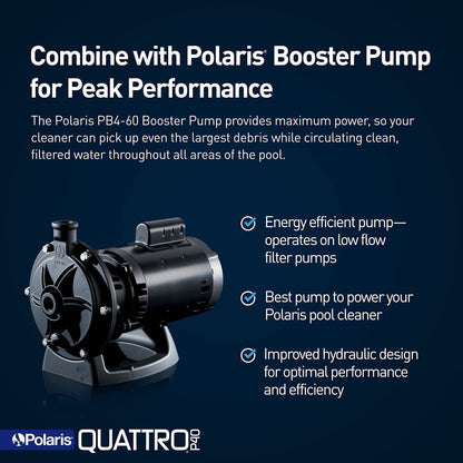Polaris Quattro P40 Pressure Side Pool Cleaner for All In-Ground Pool Surfaces, Large-Capacity Dual Filtration Canister, 31′ Hose & Transparent Lid to View Debris