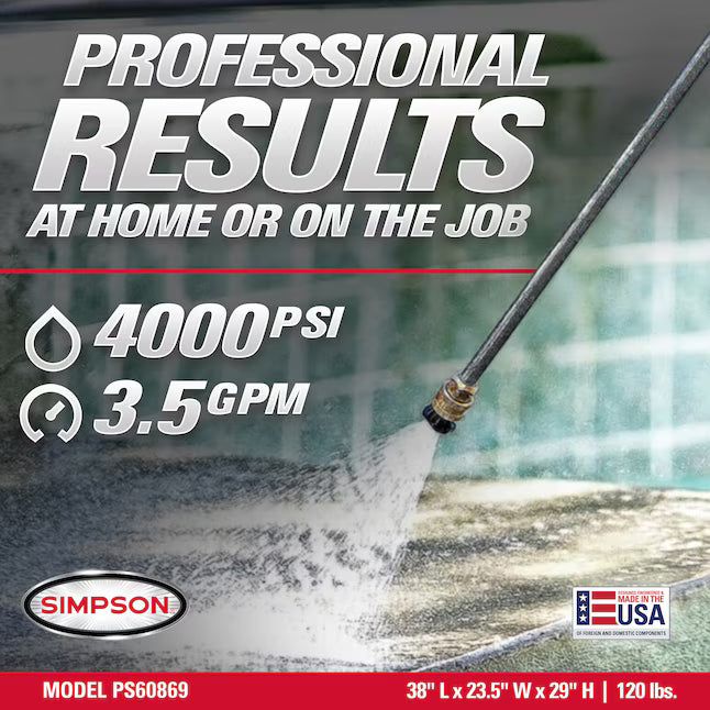SIMPSON PowerShot 4000 PSI 3.5 GPM Gas Pressure Washer Honda GX270 Engine AAA Triplex Pump 50ft Hose 5 Spray Tips