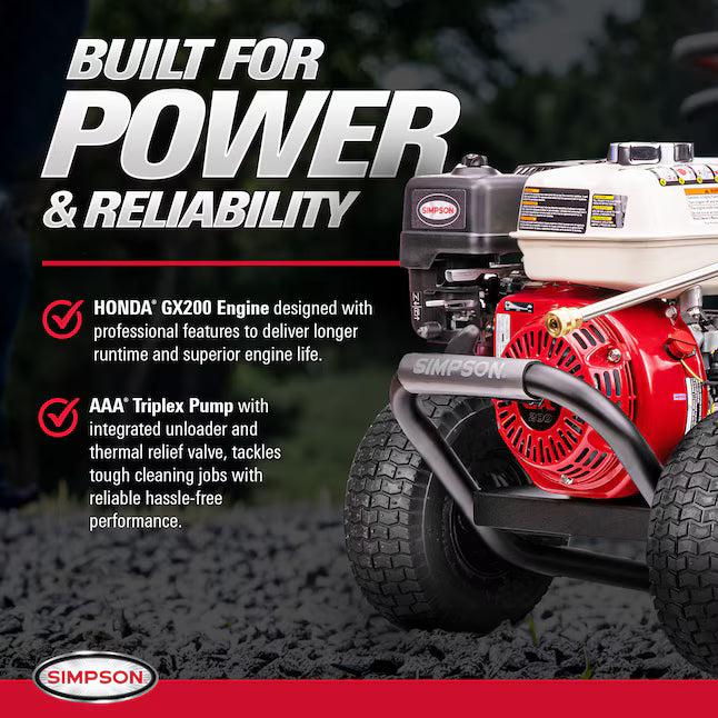 SIMPSON PowerShot 3600 PSI 2.5 GPM Commercial Gas Pressure Washer with Honda GX200 Engine & AAA Triplex Pump