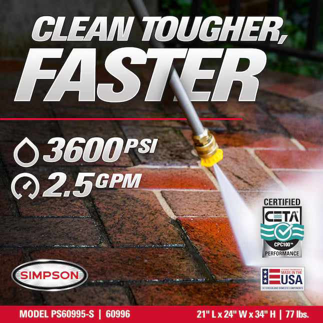 SIMPSON PowerShot 3600 PSI 2.5 GPM Commercial Gas Pressure Washer with Honda GX200 Engine & AAA Triplex Pump
