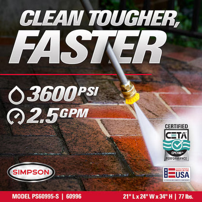 SIMPSON PowerShot 3600 PSI 2.5 GPM Commercial Gas Pressure Washer with Honda GX200 Engine & AAA Triplex Pump