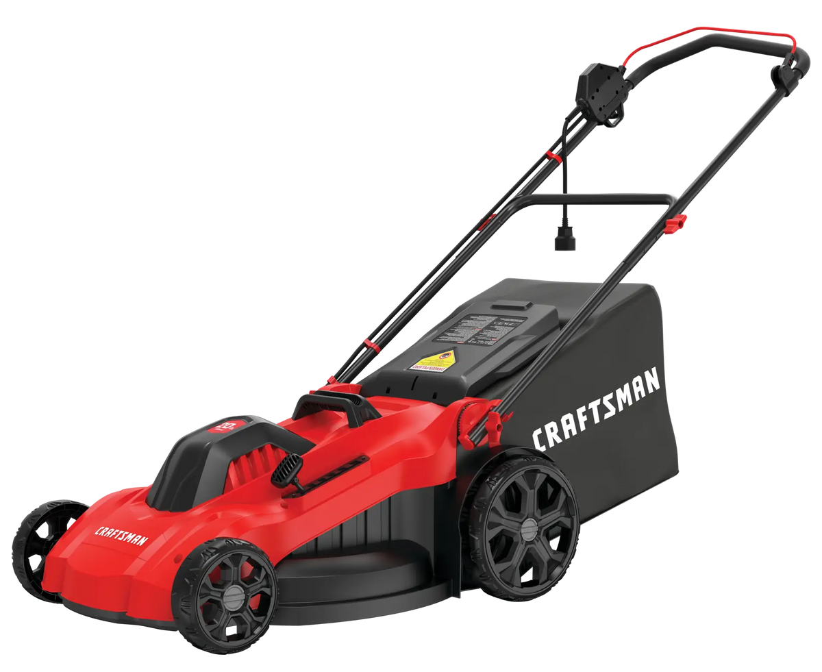 CRAFTSMAN 20 Corded Electric Lawn Mower 13 Amp 3-in-1 Push Mower with Mulching, Bagging & Side Discharge