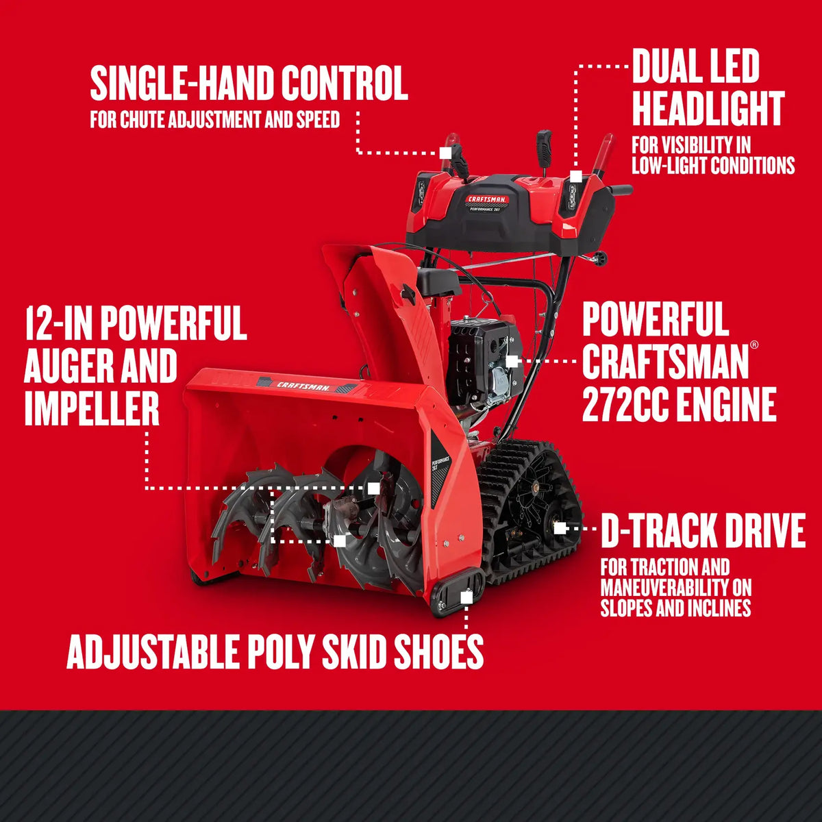 CRAFTSMAN Performance 26 Two Stage Gas Snow Blower 243cc Engine 26 Inch Track Drive Self Propelled