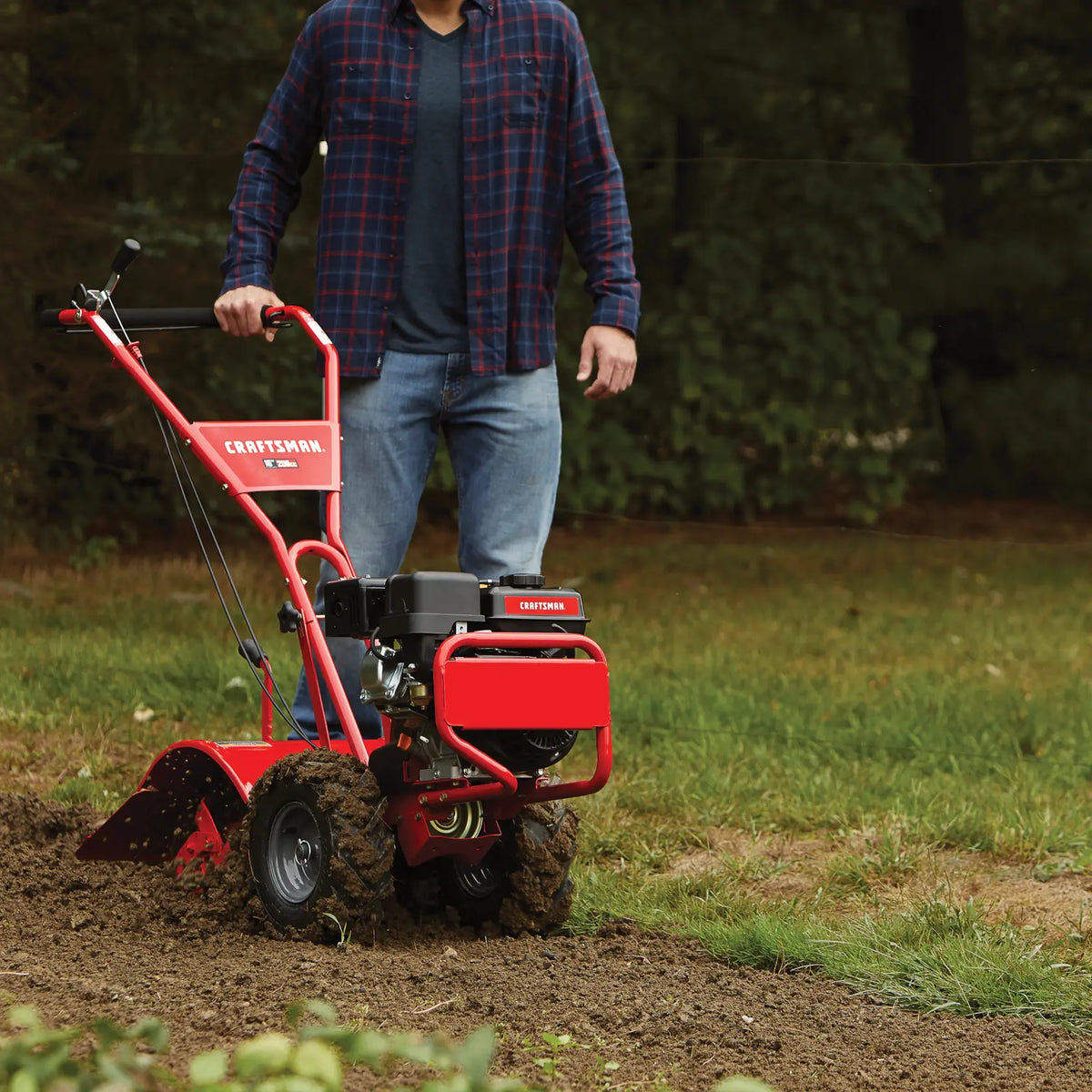 CRAFTSMAN 16 Inch Rear Tine Tiller 208cc Gas Garden Cultivator with Counter Rotating Steel Tines