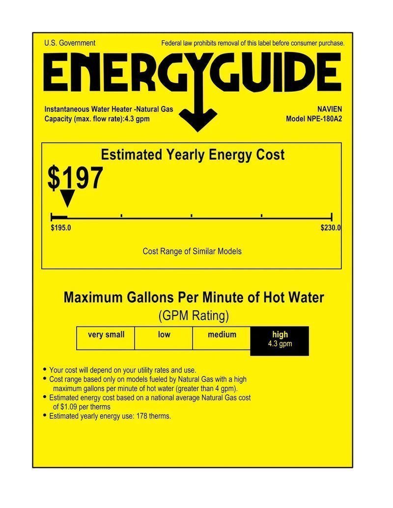 Navien NPE-180A2 High efficiency Condensing Tankless Water Heater