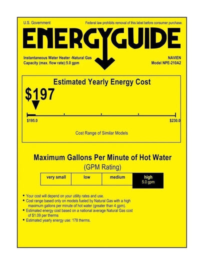 Navien NPE-210A2 High efficiency Condensing Tankless Water Heater