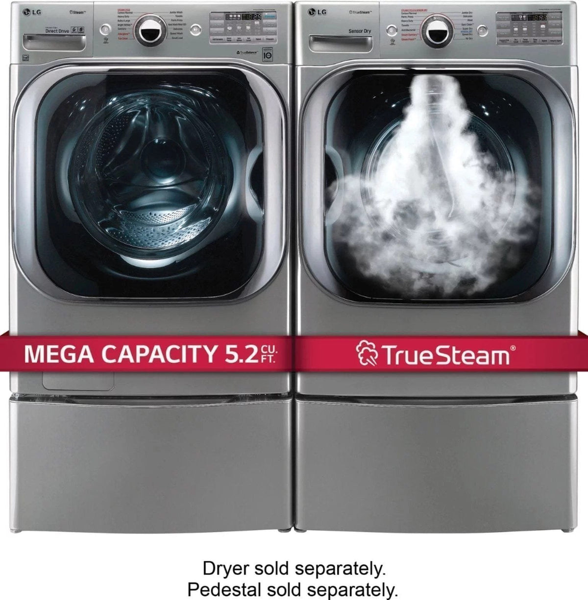 LG – 5.2 Cu. Ft. High Efficiency Front-Load Washer with Steam and TurboWash Technology – Graphite steel